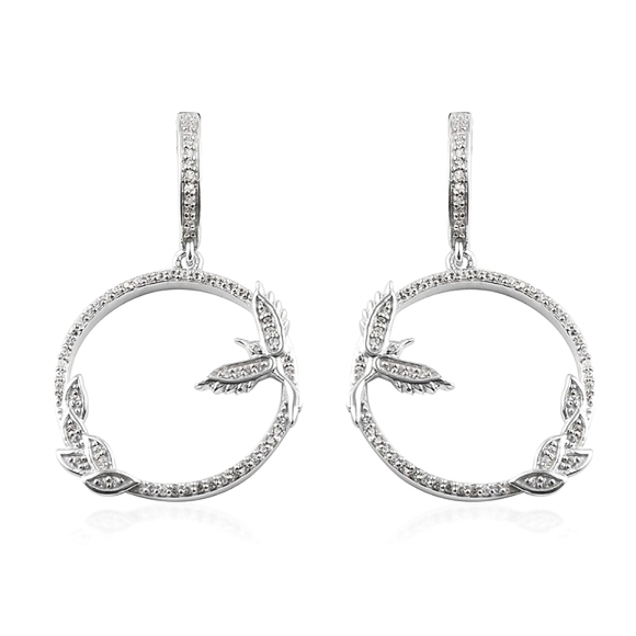 Jewelry - Natural White Zircon Accent Dangle Earrings Platinum/925 SS